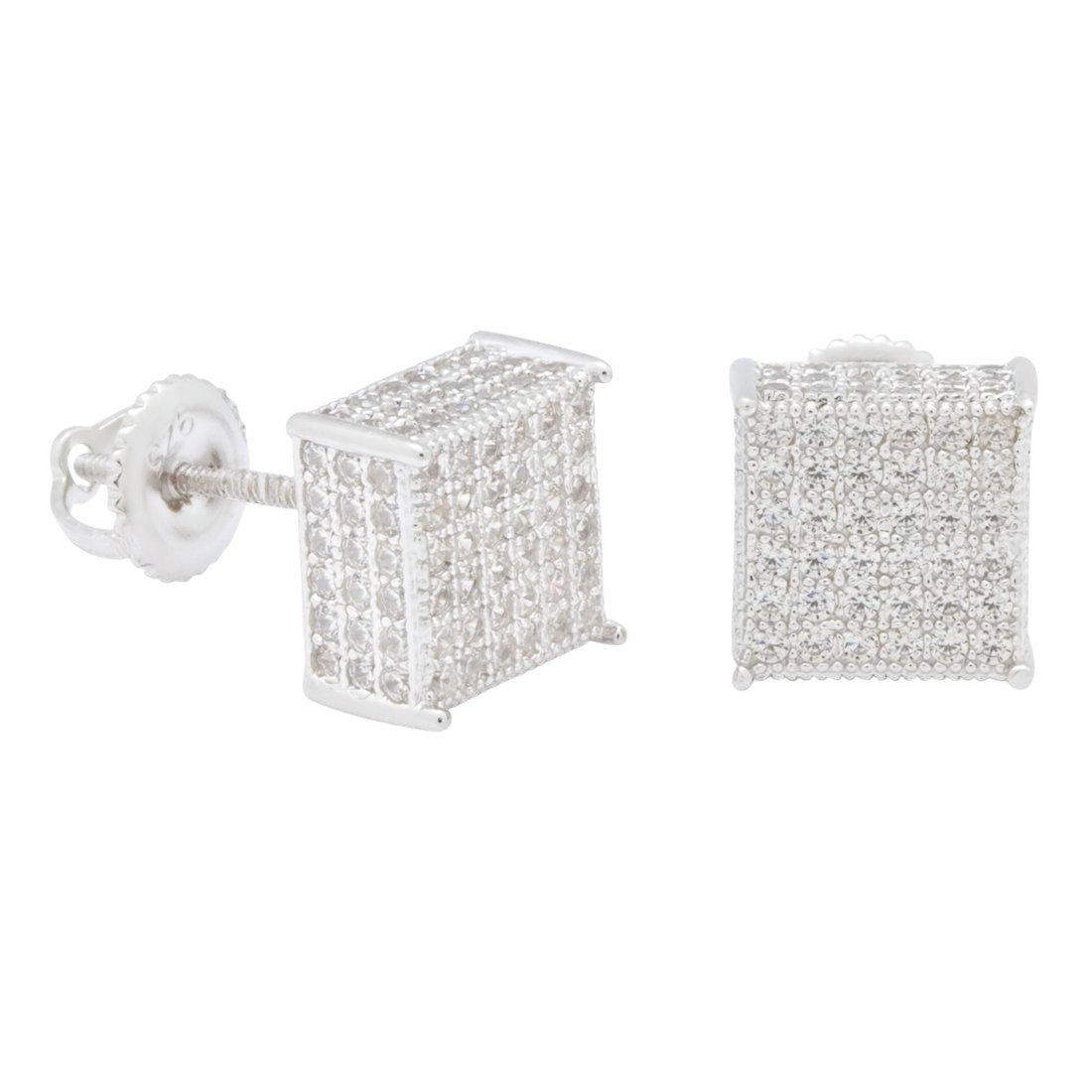 King Ice Triple-Row Stud Earrings - WHITE GOLD